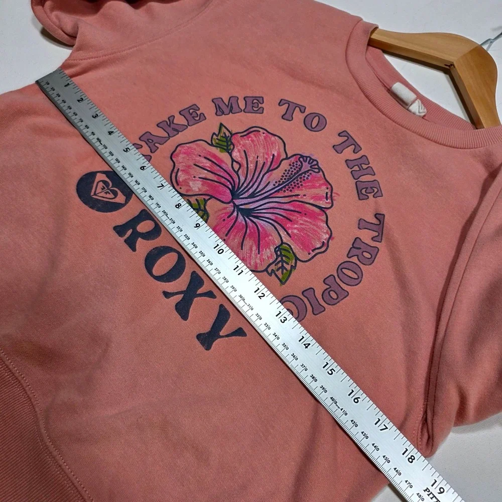 Roxy Sweatshirt Girls Medium 8/10 Pink Take Me To The Tropics Hibiscus RSFIB11S
